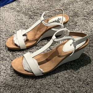 Style & Co. White T-Strap Wedge Sandals